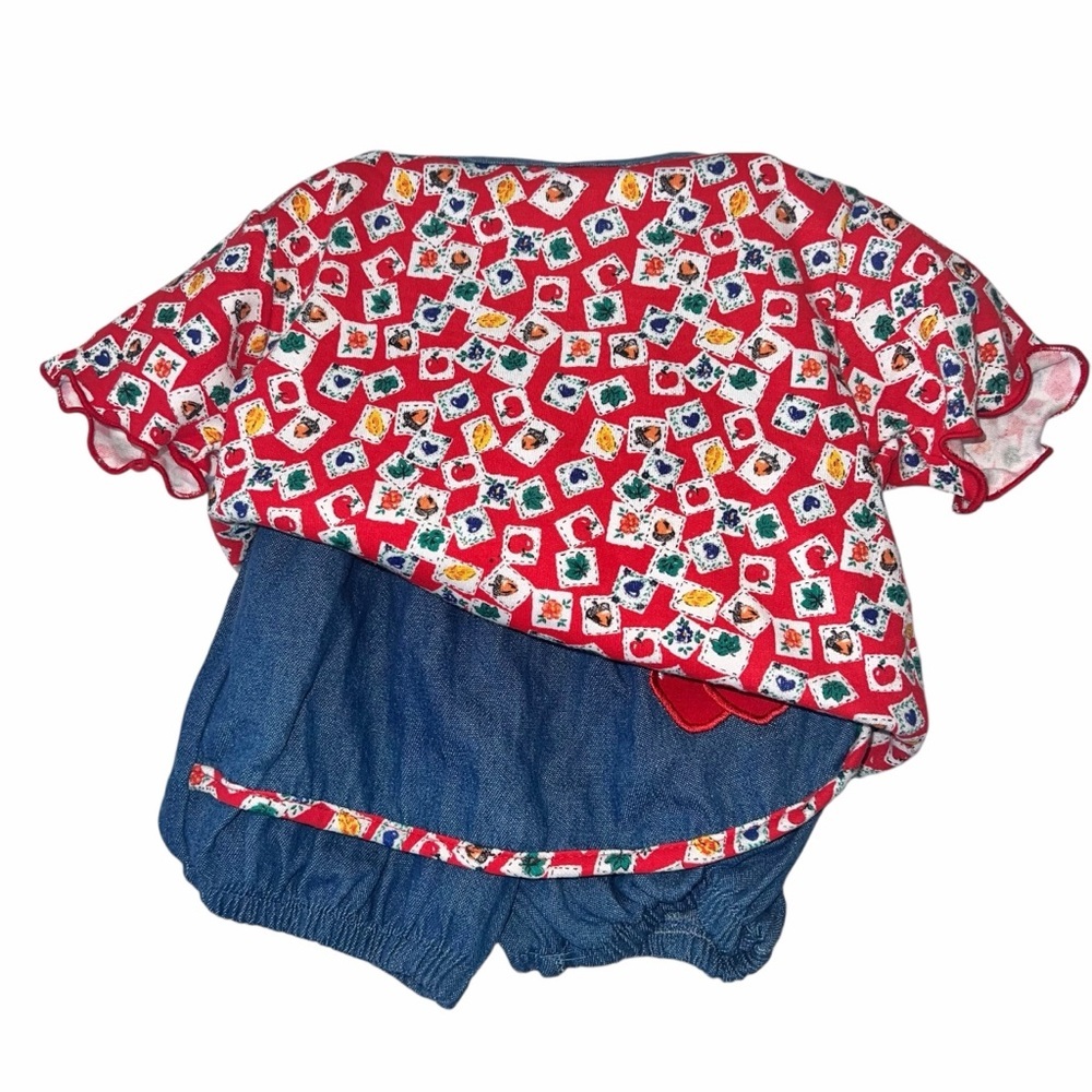 Vtg Small Steps 2pc floral denim shirt short set sz 18m Nwt deadstock fruit leaf